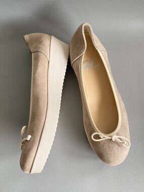 H&L Made in Italy Suede Platform Ballet Wedge Shoes - Tan/Nude Size 40 (US 9)